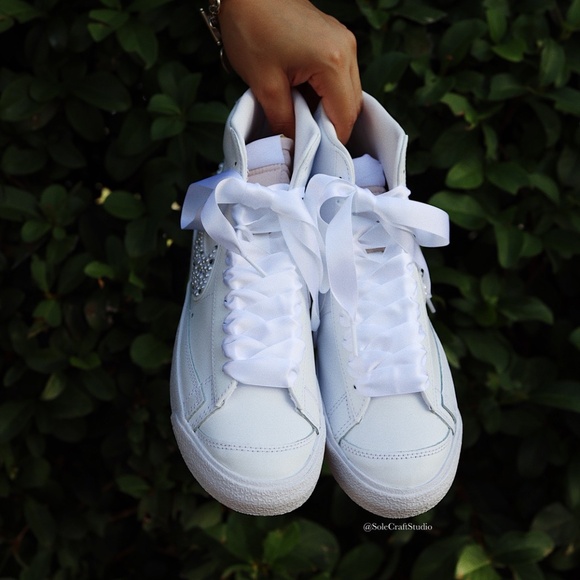 Wedding Sneakers for Bride Personalized Nike Blaze Mid with Rhinestones & Pearls - Picture 7 of 9